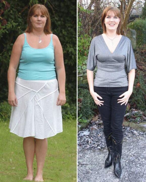 Woman before and after losing weight with kefir diet