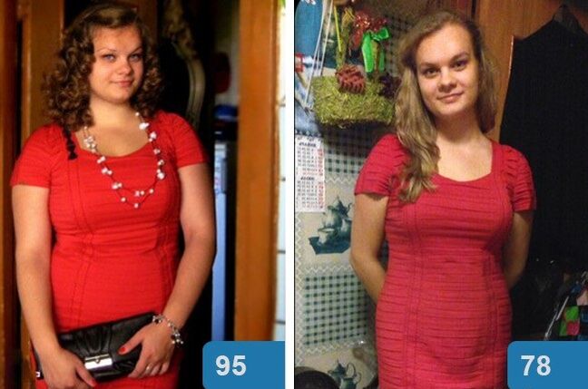 Girl before and after losing weight in 4 weeks with the Maggi diet